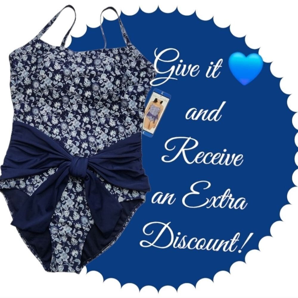 New! Carole Hochman Women Swimsuit Tie Waist Paisley Lined Blue White Large - Picture 13 of 13